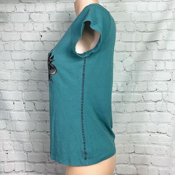 Harley-Davidson Teal Short Sleeve Scoop Neck Grommet Graphic Tee Size Medium - Picture 4 of 6